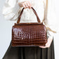 Large Vintage Brown Crocodile Leather Handbag with Two Handles