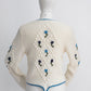 Vintage White Hand Knitted Austrian Cardigan with Floral Embroidery Size S