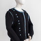 Vintage Blue Hand Knitted Austrian Cardigan with Floral Embroidery Size S-M
