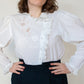 1980s Vintage embroidered cotton white blouse Size S-M
