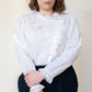 1980s Vintage embroidered cotton white blouse Size S-M