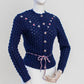 Vintage Blue Hand Knitted Austrian Cardigan with Floral Embroidery Size XXS-XS