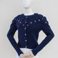 Vintage Blue Hand Knitted Austrian Cardigan with Floral Embroidery Size XS-S