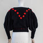 Vintage Black Hand Knitted Austrian Cardigan with Red Embroidery Size S-M