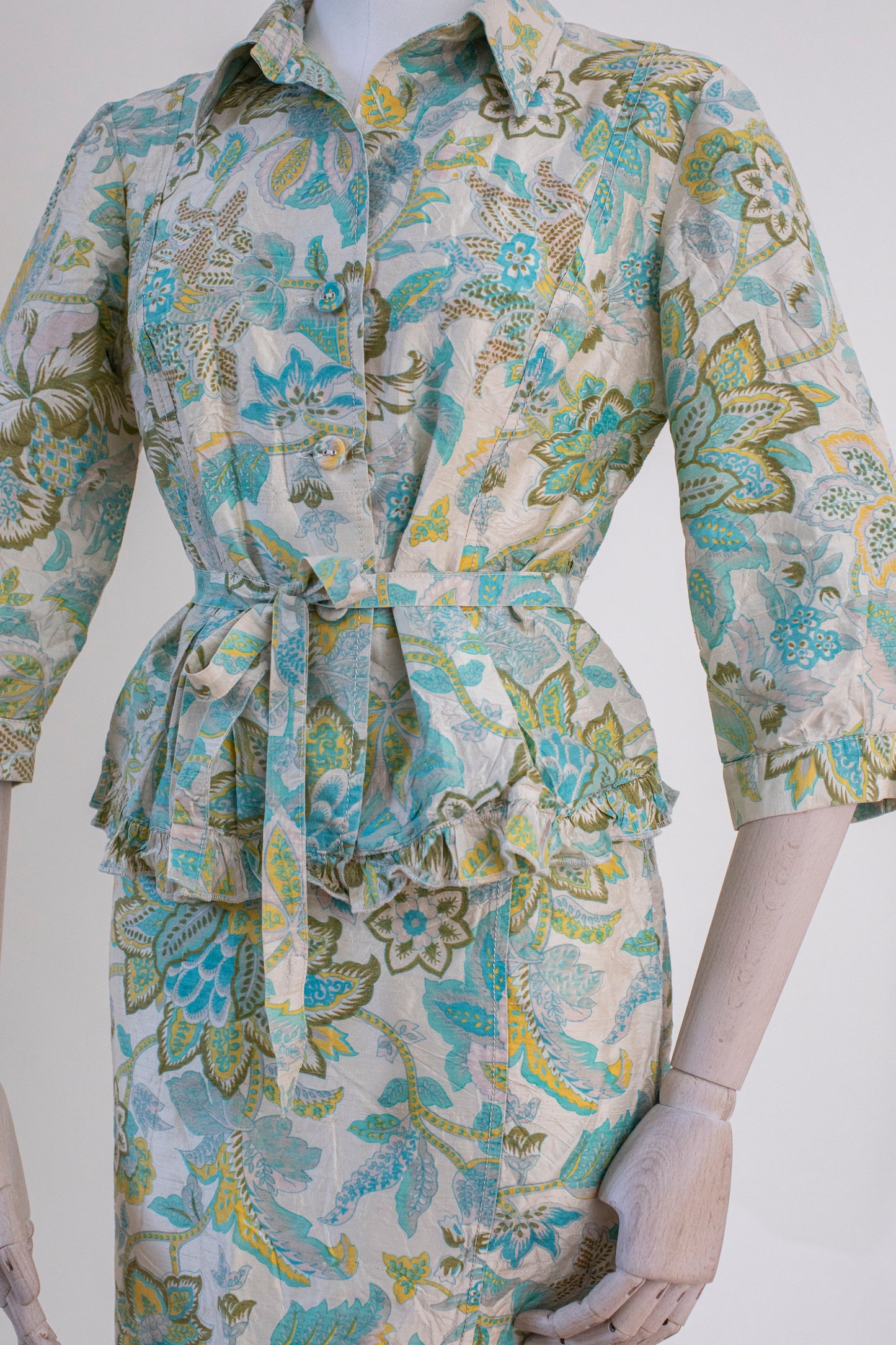 Vintage 70's Silk Twin Set: Skirt + Blazer Size S/M