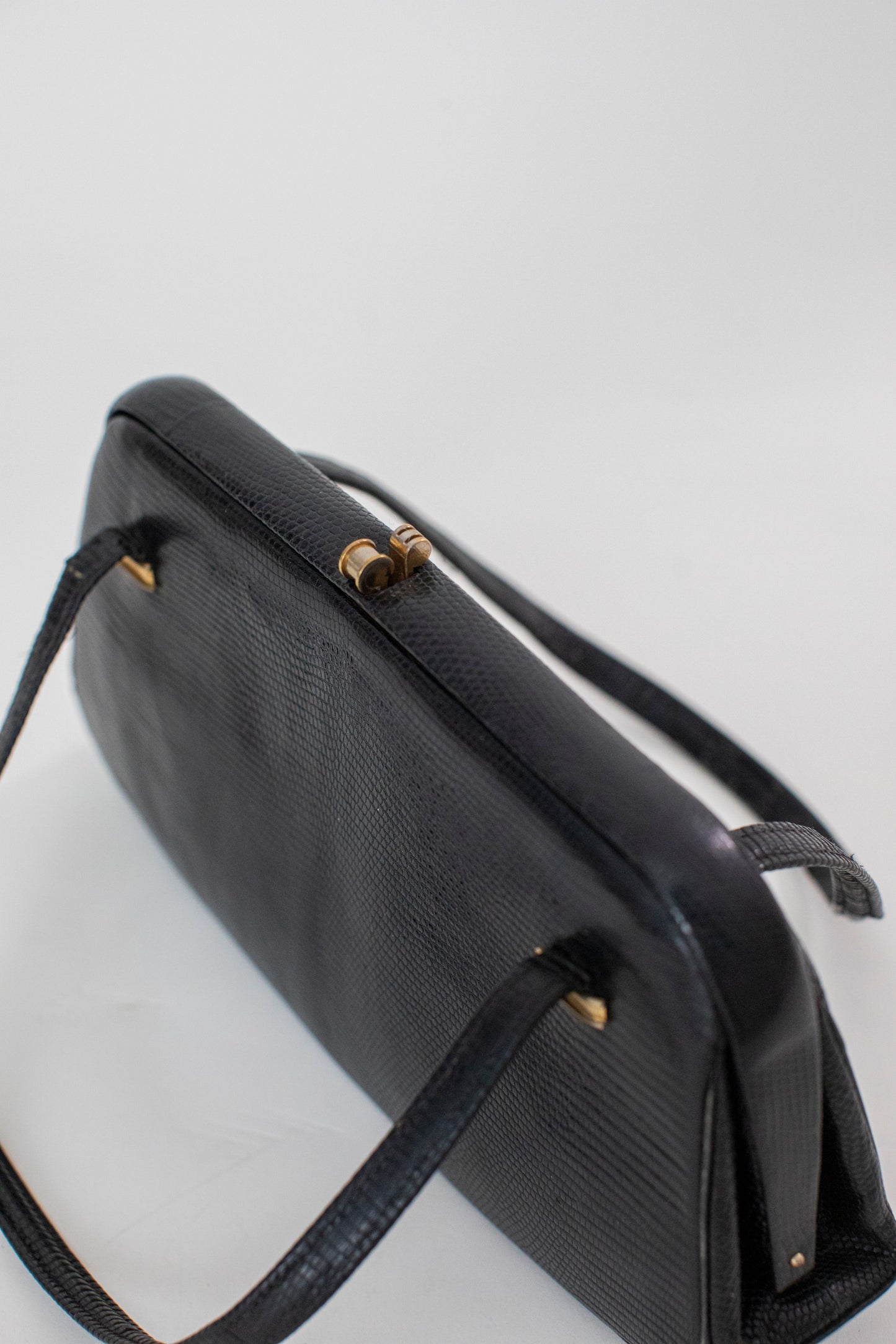 1950 Vintage Black Snake Leather Handbag