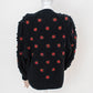 Vintage Black Hand Knitted Austrian Cardigan with 3D Pom Pom Embroidery Size L-XL