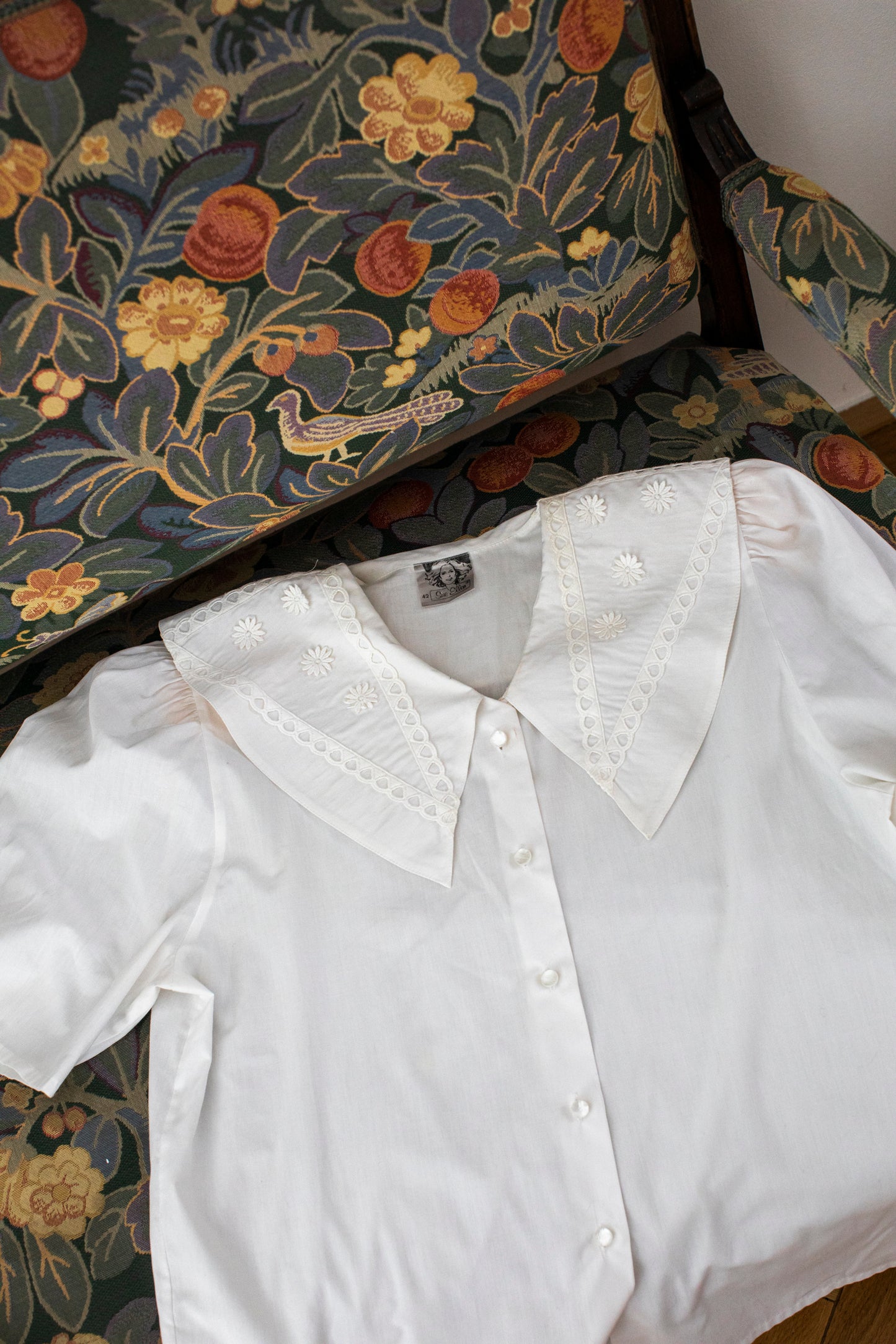 1990s Vintage Sailor Collar White Cotton Blouse Size L-XL
