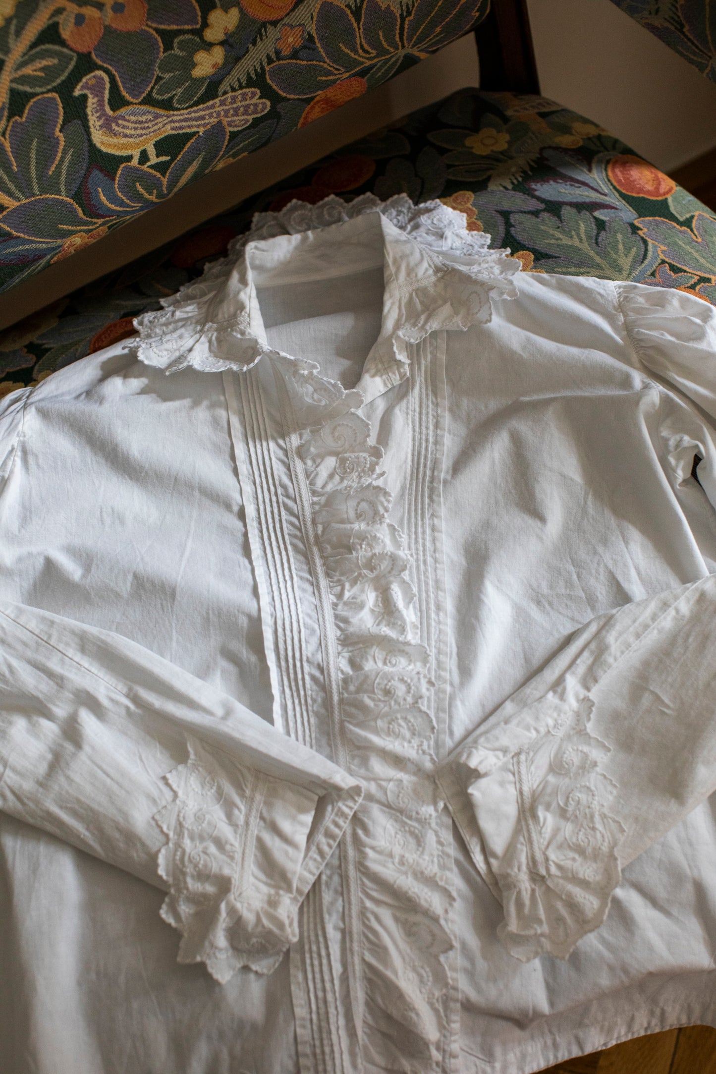 Antique 1920 White Cotton Lace Blouse Size S-M