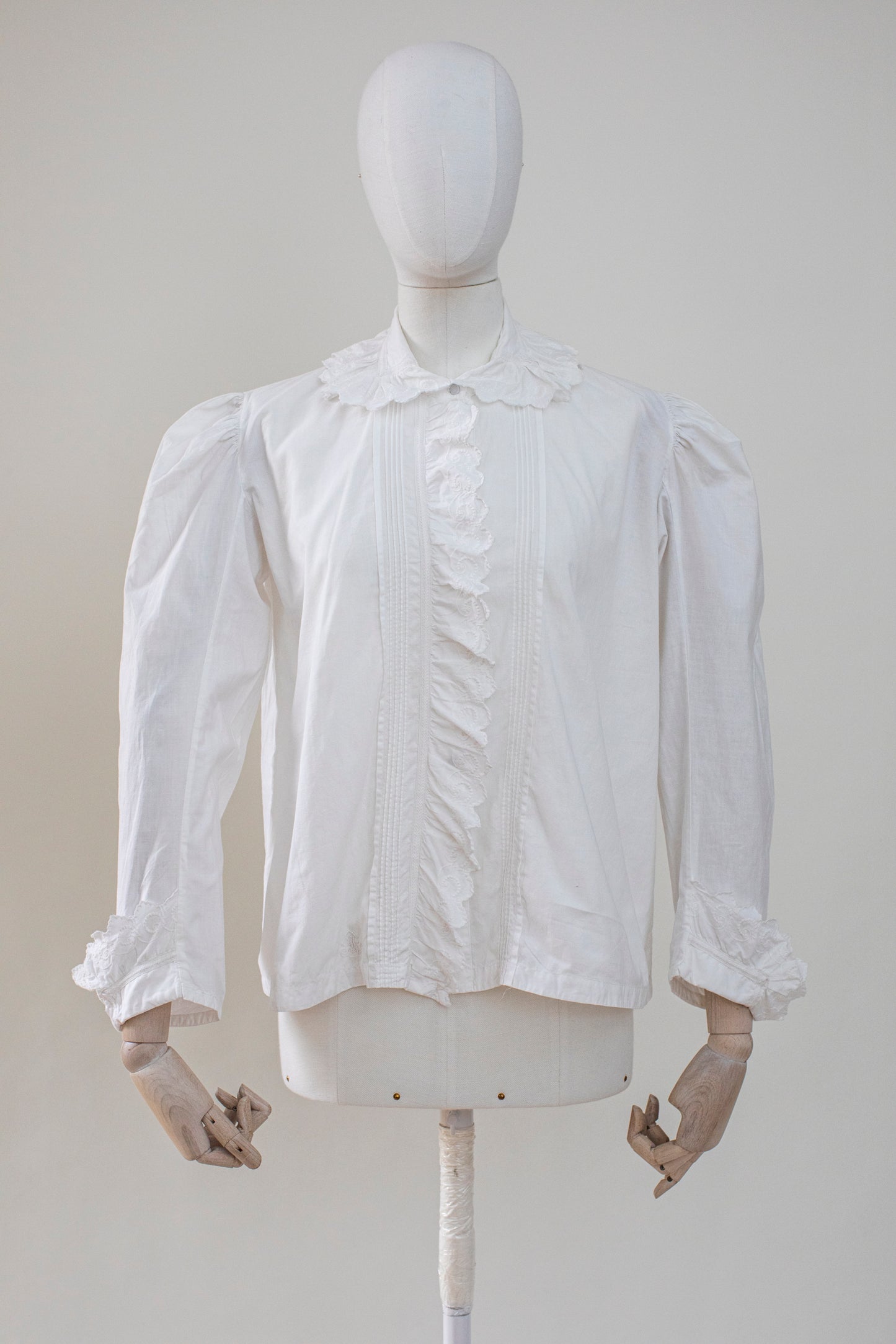 Antique 1920 White Cotton Lace Blouse Size S-M