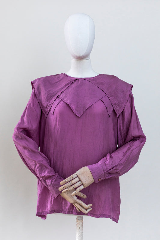 1980s Vintage Purple Silk Blouse Size M-L