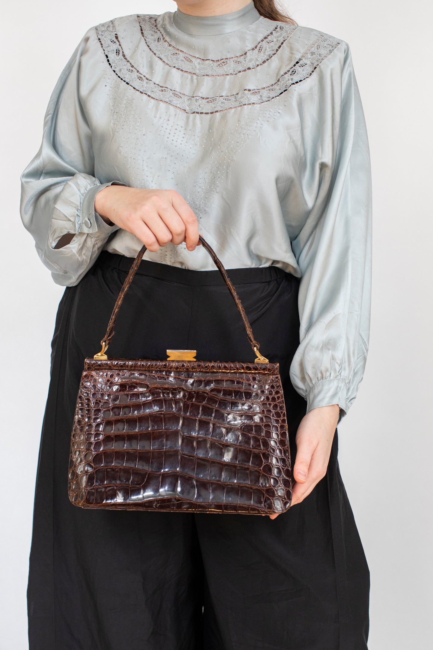 1970 Vintage Brown Crocodile Leather Handbag