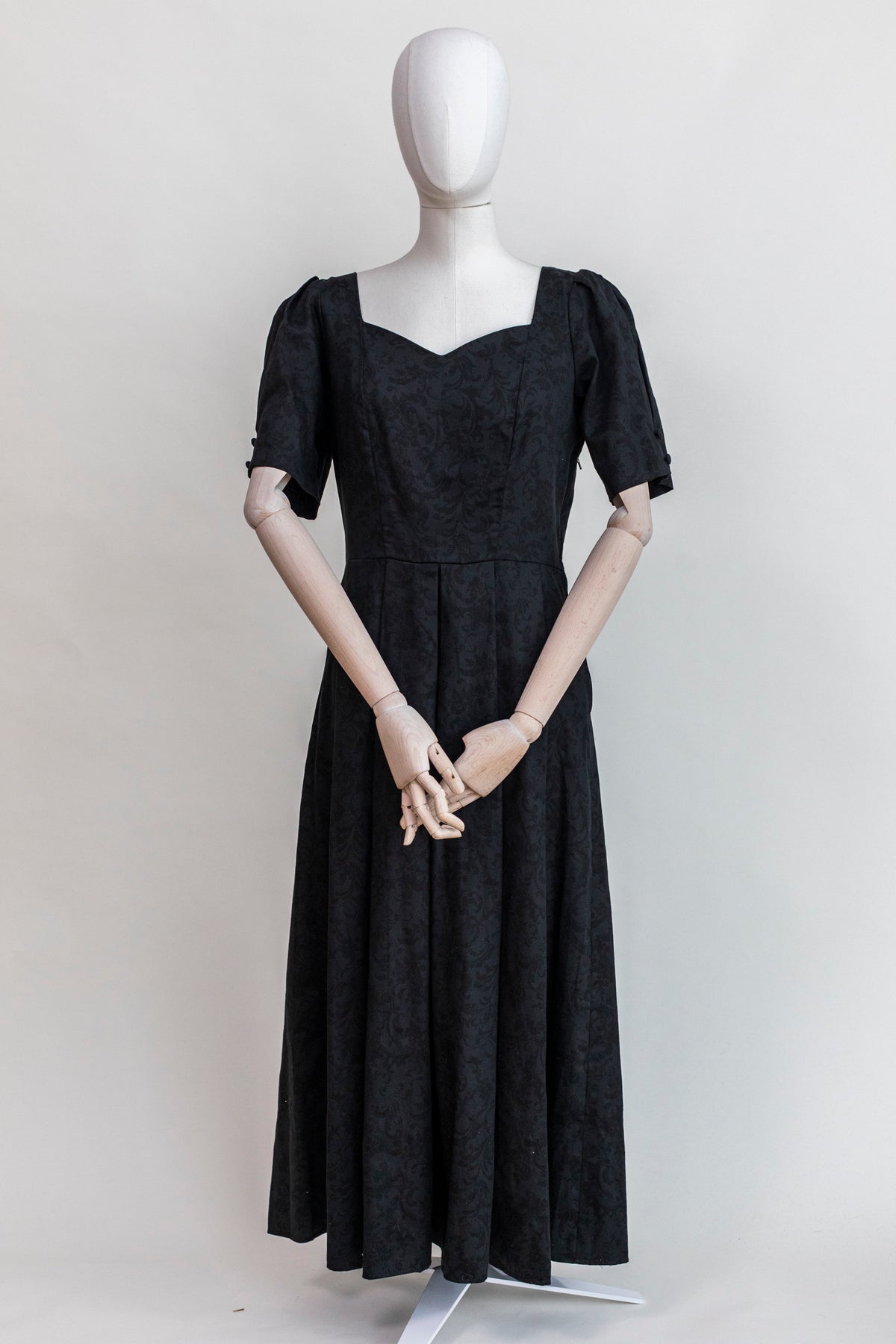 1990s Vintage Laura Ashley Black Open Back Dress