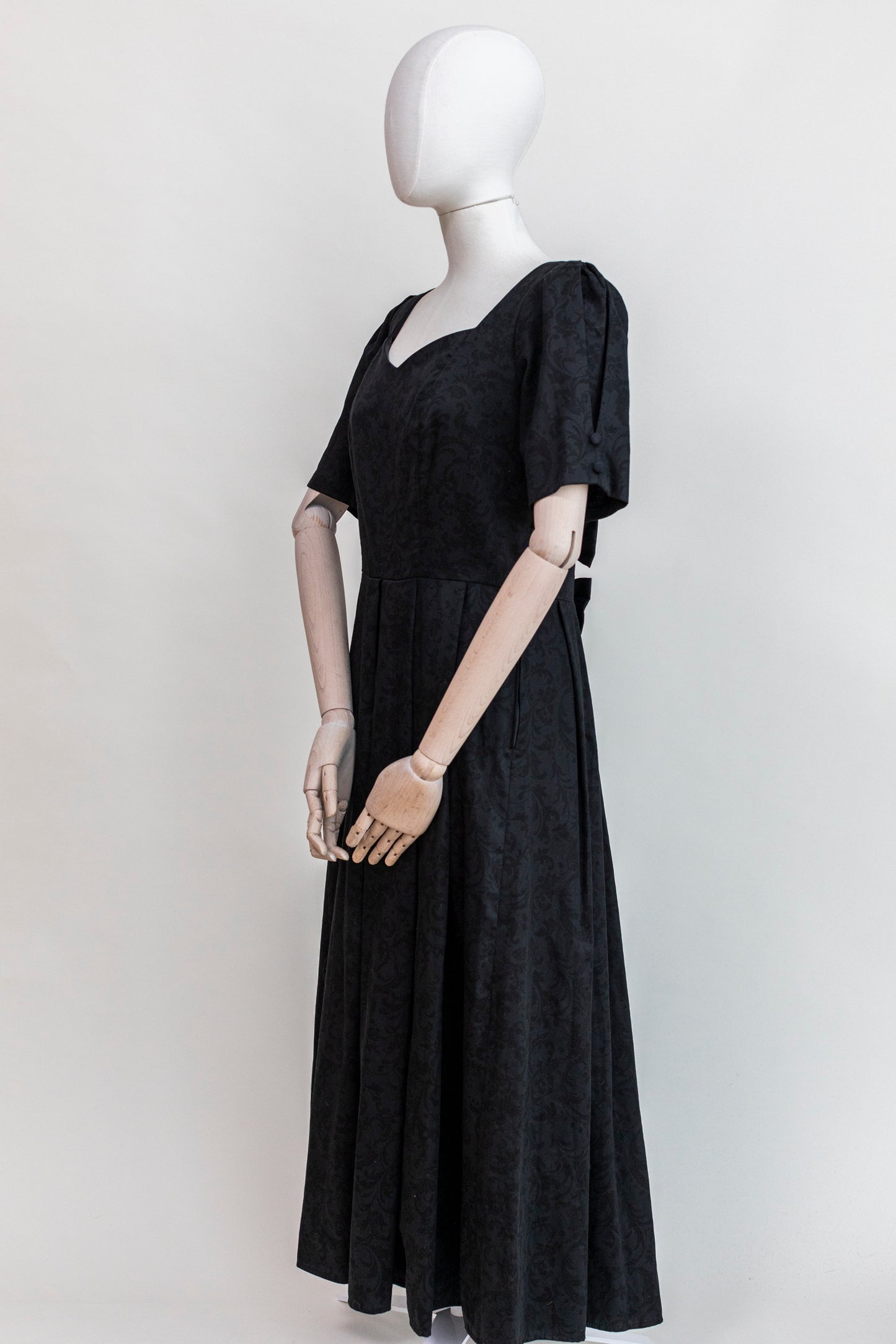 1990s Vintage Laura Ashley Black Open Back Dress - Size S