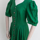 Vintage Austrian Green Linen Dress with Metal Buttons - Size S/M