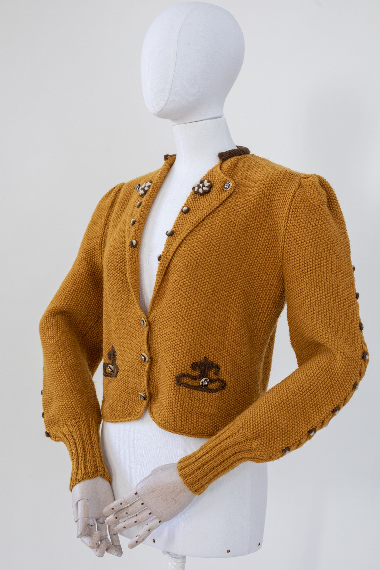 Vintage Yellow Mustard Hand Knitted Austrian Cardigan Size M