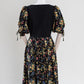 1980's Vintage Austrian Black Linen Dress with Floral Pattern - Size M-L
