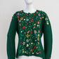 Vintage Green Hand Knitted Austrian Cardigan with Floral Embroidery Size L