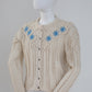 Vintage Off White Hand Knitted Austrian Cardigan with Floral Embroidery Size XS-S