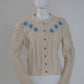 Vintage Off White Hand Knitted Austrian Cardigan with Floral Embroidery Size XS-S