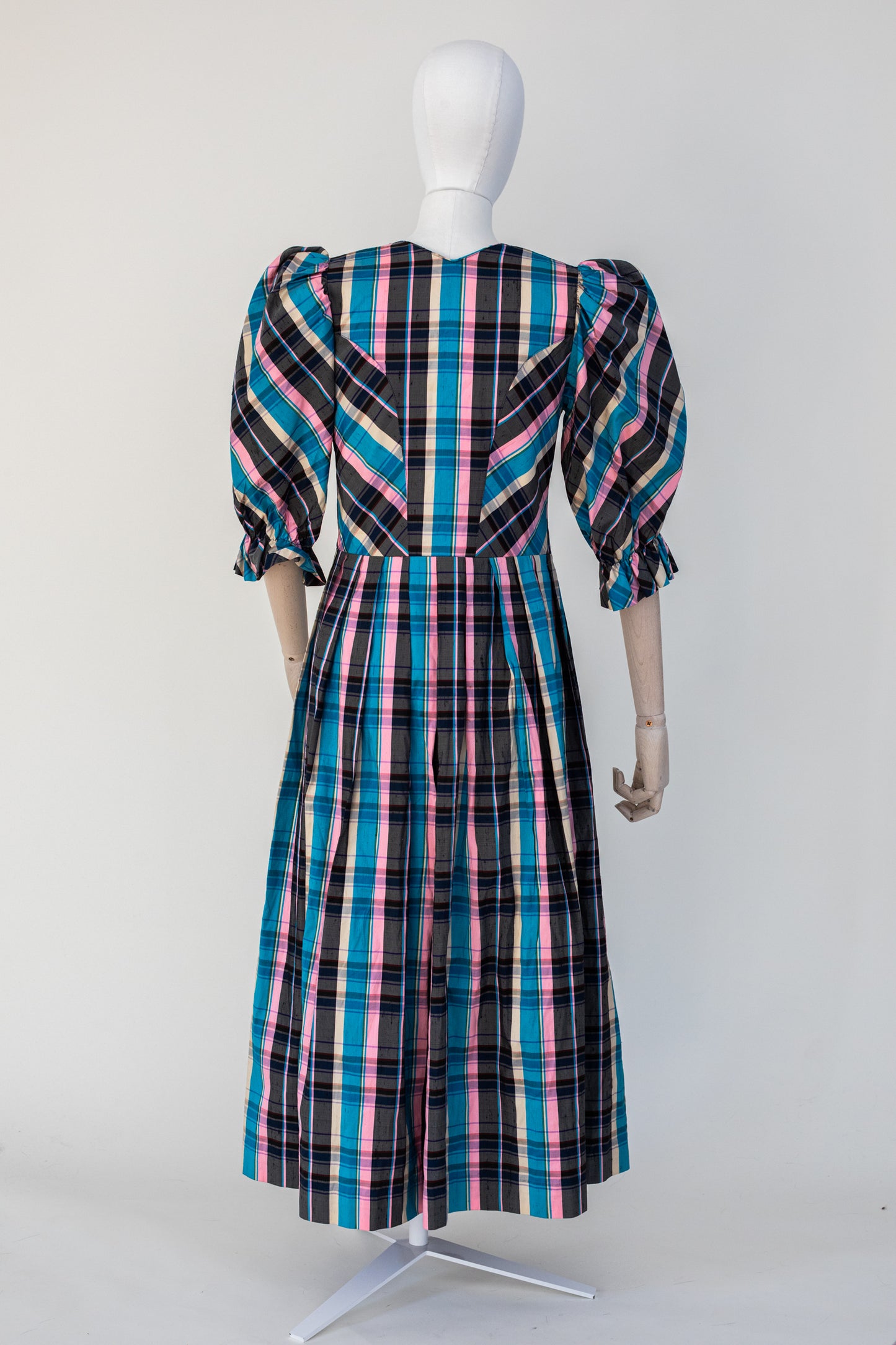 1970's Vintage Austrian Apron Blue Silk Dress - Size S