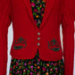 Vintage Red Hand Knitted Austrian Cardigan with a Green Trim Size S-M