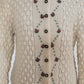 Vintage Beige Hand Knitted Austrian Cardigan with Floral Embroidery Size M/L