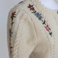 Vintage Beige Hand Knitted Austrian Cardigan with Floral Embroidery Size XS-S