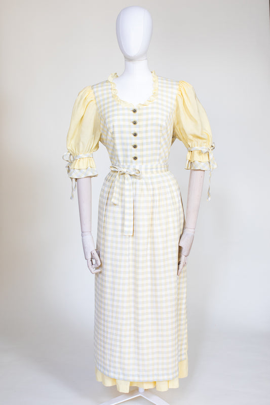 2000's Vintage Pale Yellow Plaid Dress - Size M