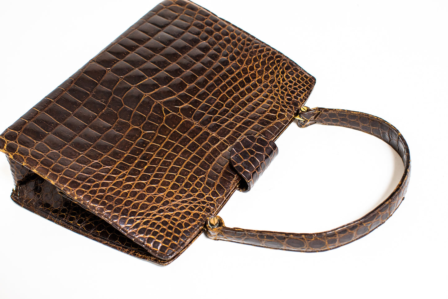 1960 Vintage Brown Croc Leather Handbag