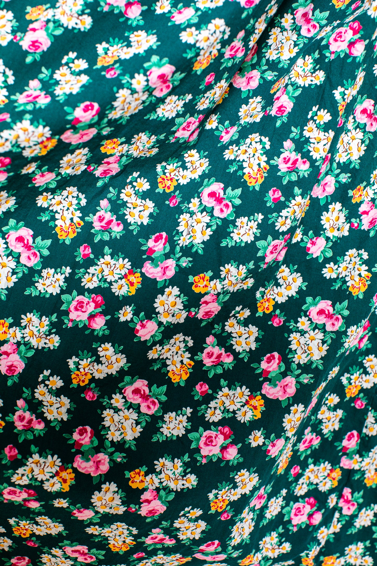 1980's Vintage Green Floral Dress - Size S/M