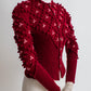Vintage Red Hand Knitted Austrian Cardigan with 3D Pom Pom Embroidery Size XXS-XS