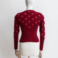 Vintage Red Hand Knitted Austrian Cardigan with 3D Pom Pom Embroidery Size XXS-XS