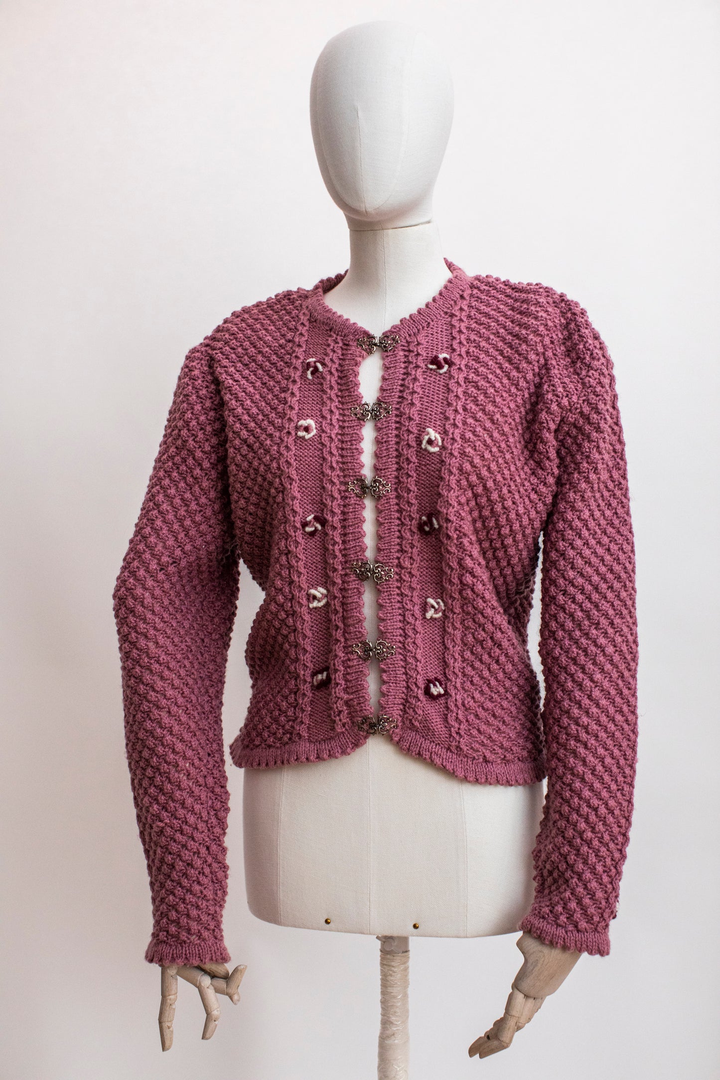 Vintage Altrosa Pink Hand Knitted Austrian Cardigan Size S-M