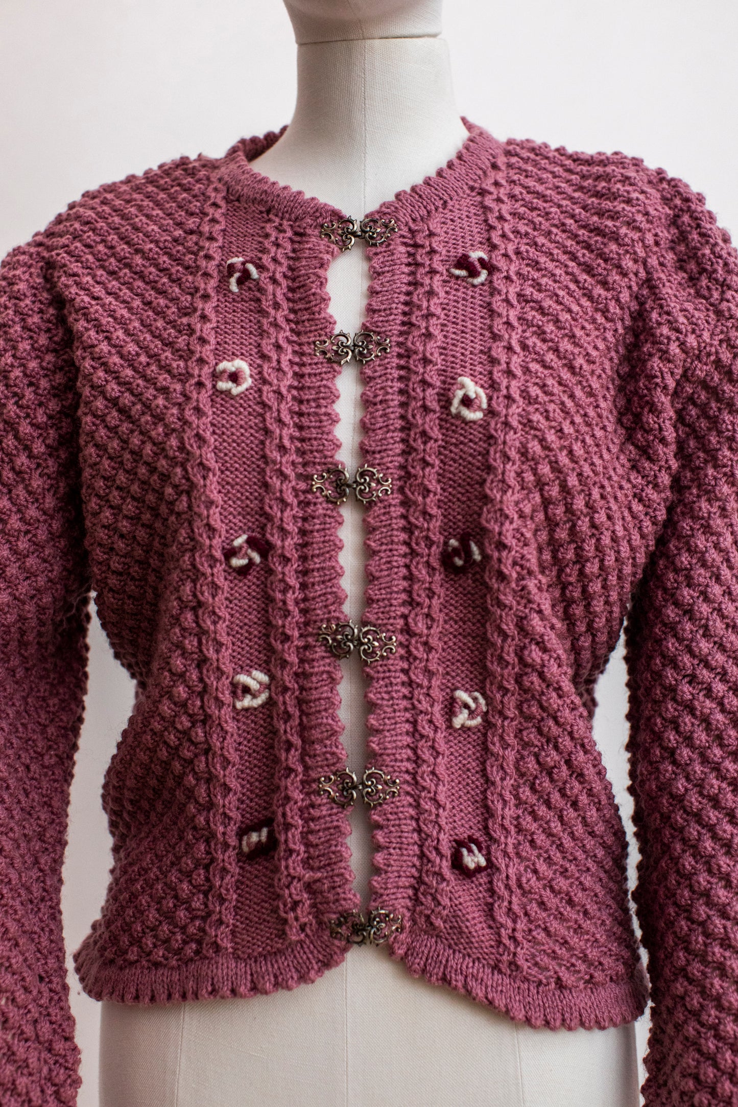 Vintage Altrosa Pink Hand Knitted Austrian Cardigan Size S-M