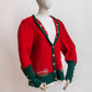 Vintage Red Austrian Cardigan with 3D Countryside Cottagecore Embroidery Size M-L